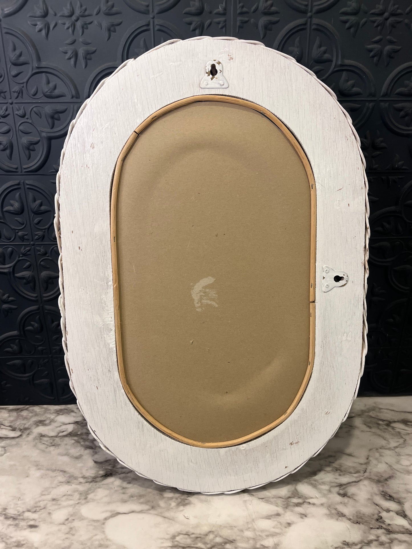 Oval White Wicker Mirror 17.5"