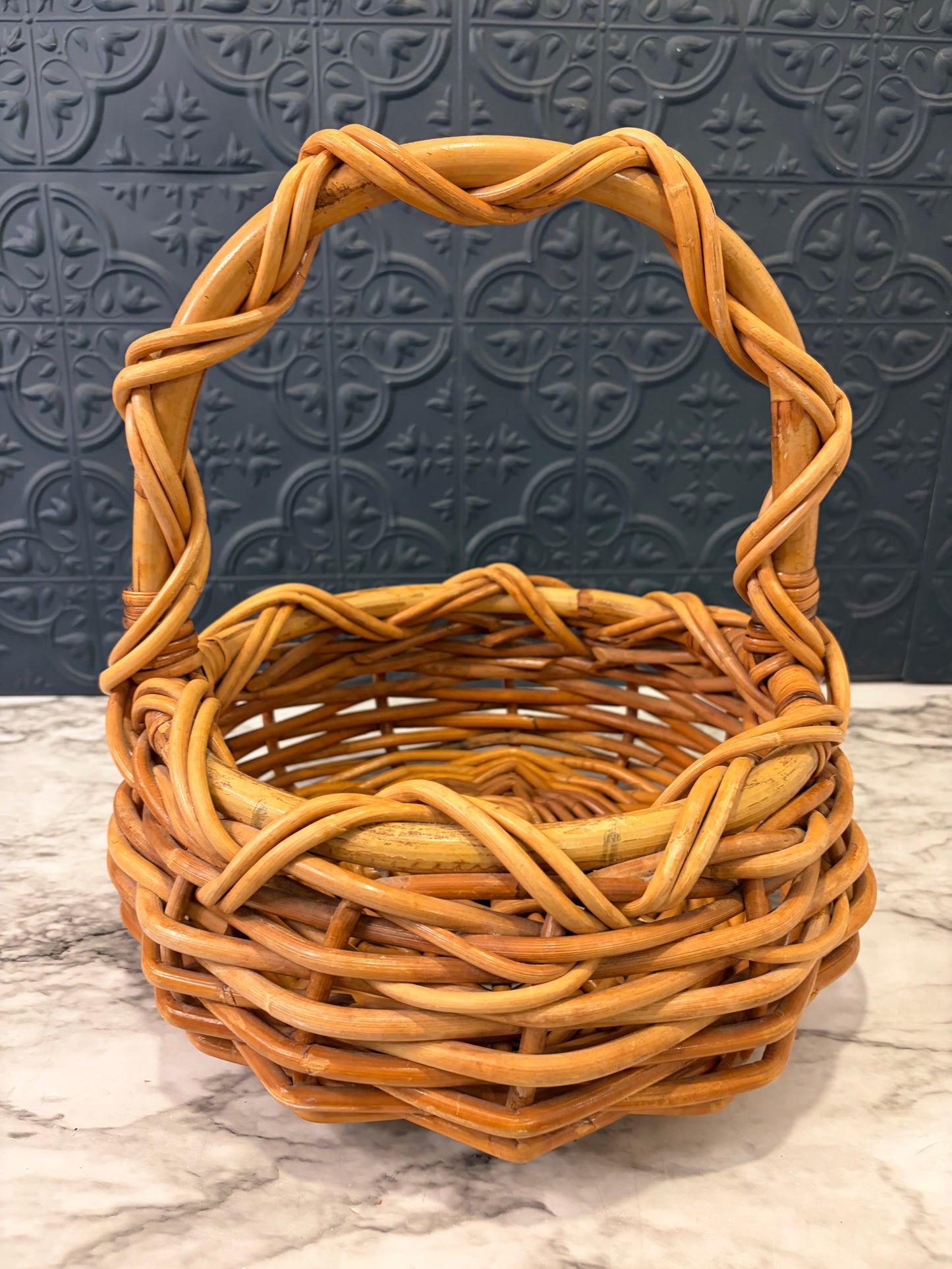 Wicker Gathering Basket with Zig Zags