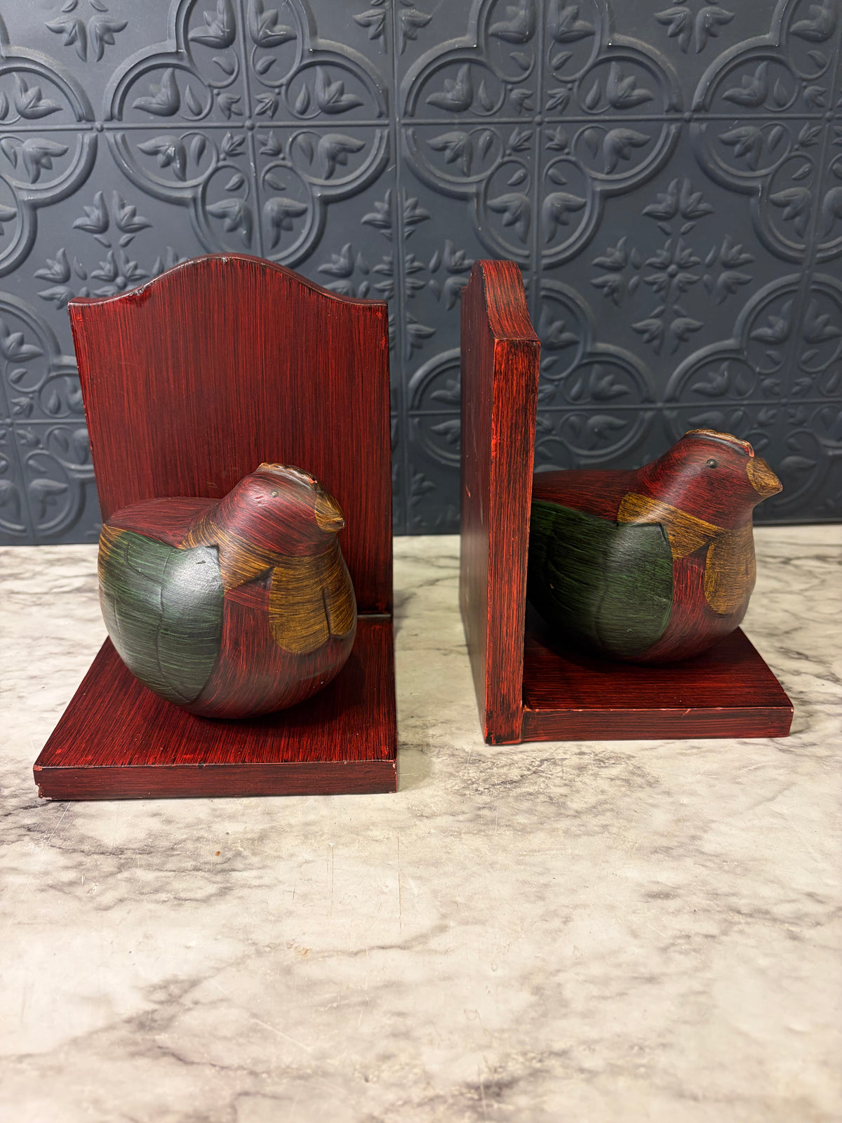 Hand Carved Wooden Quail Bookends