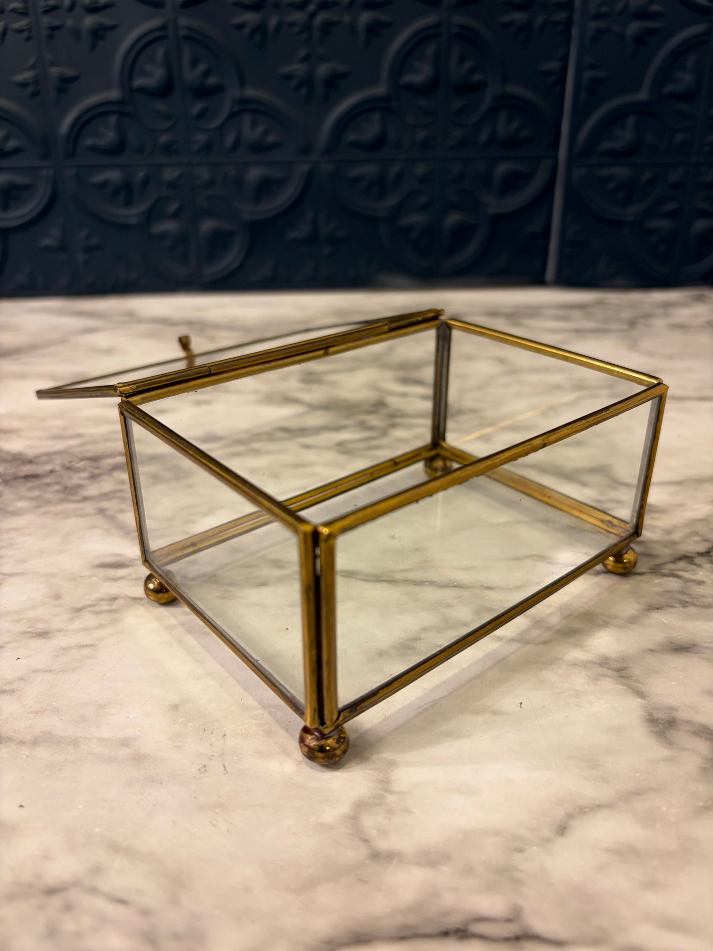 4.5" Brass and Glass Rectangle Trinket Box
