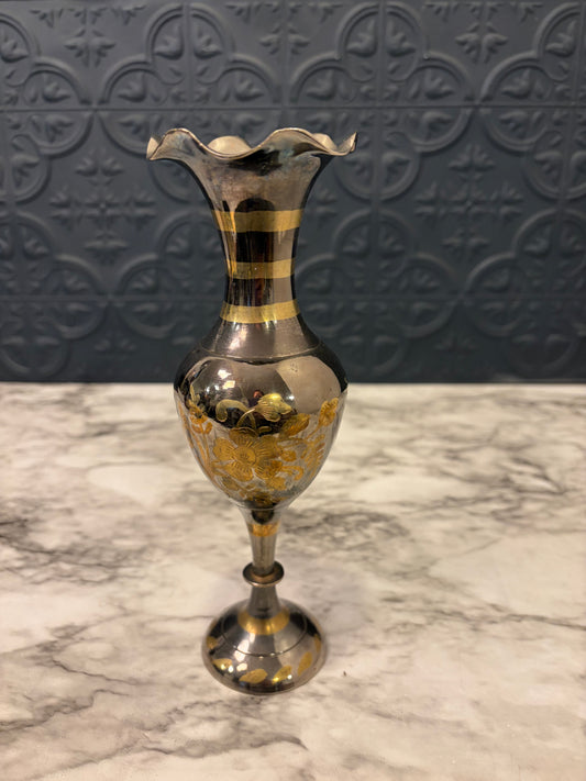 Brass Etched Vase 8" Stripe Neck