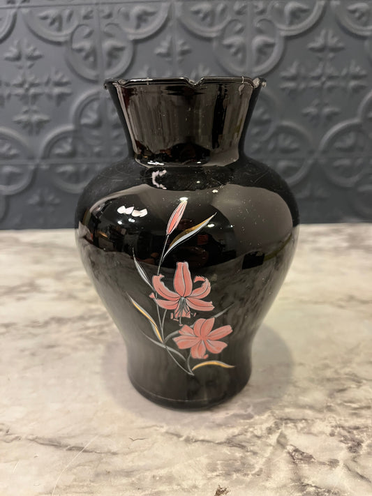 Black Glass Vase with Pink Lily