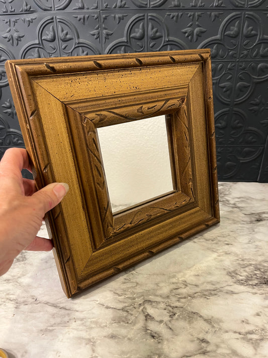 Square Chunky Mirror Gold Wood Color