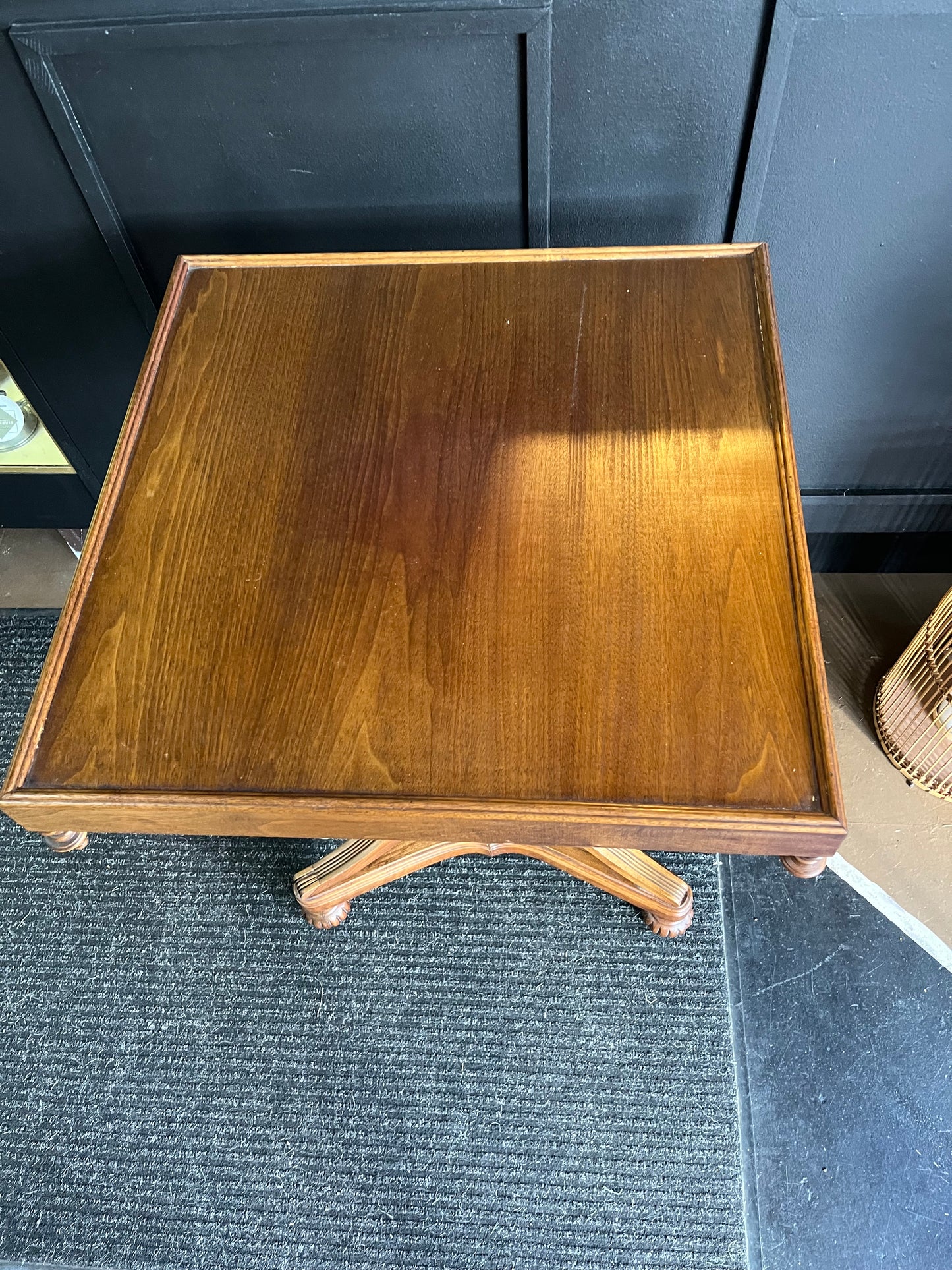 Antique Wood Parlor Table with Finial Corners