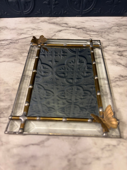 Brass Bamboo Style Mirror  with Butterflies