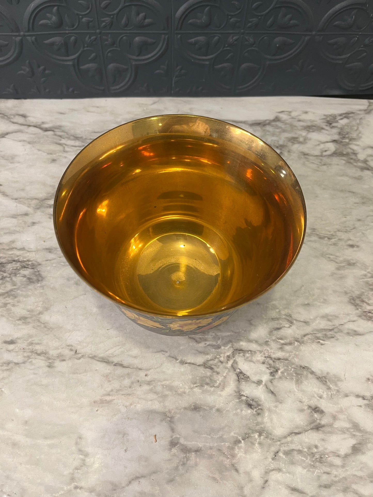 Cloisonne enameled Brass Pot  Navy with flowers