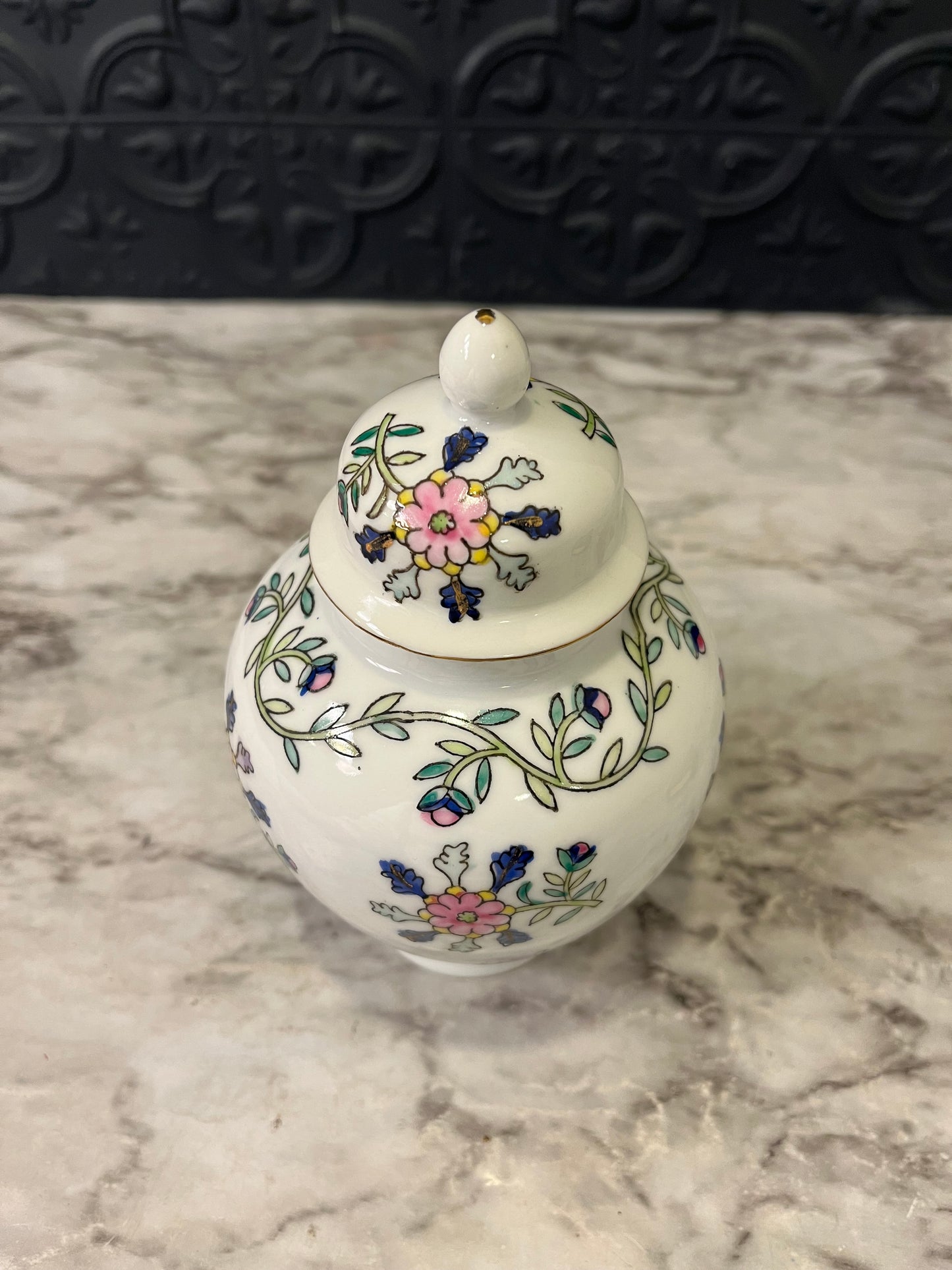 Pink and Blue Ginger jar with flowers small