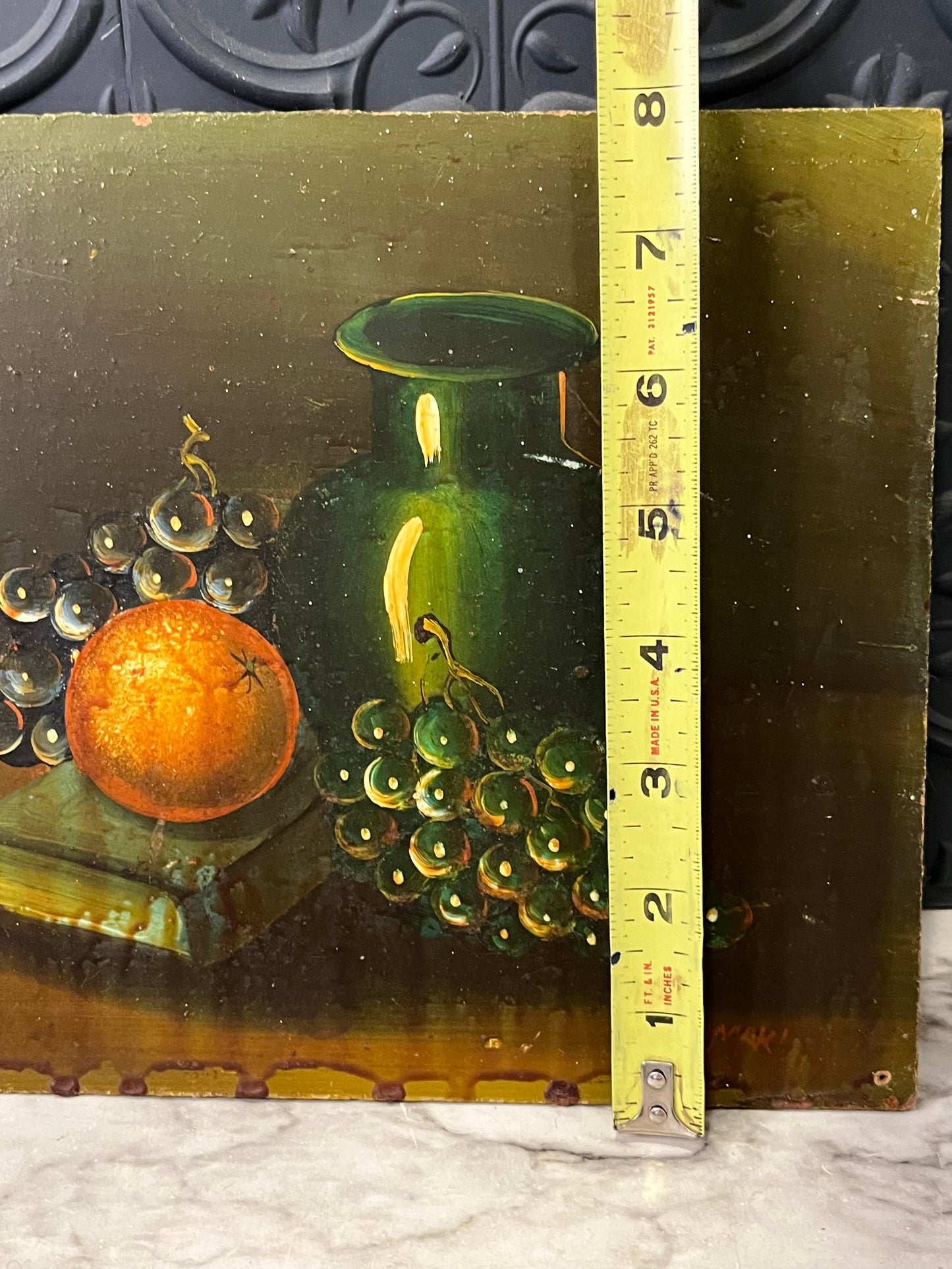 Vintage Green Still life painting on board