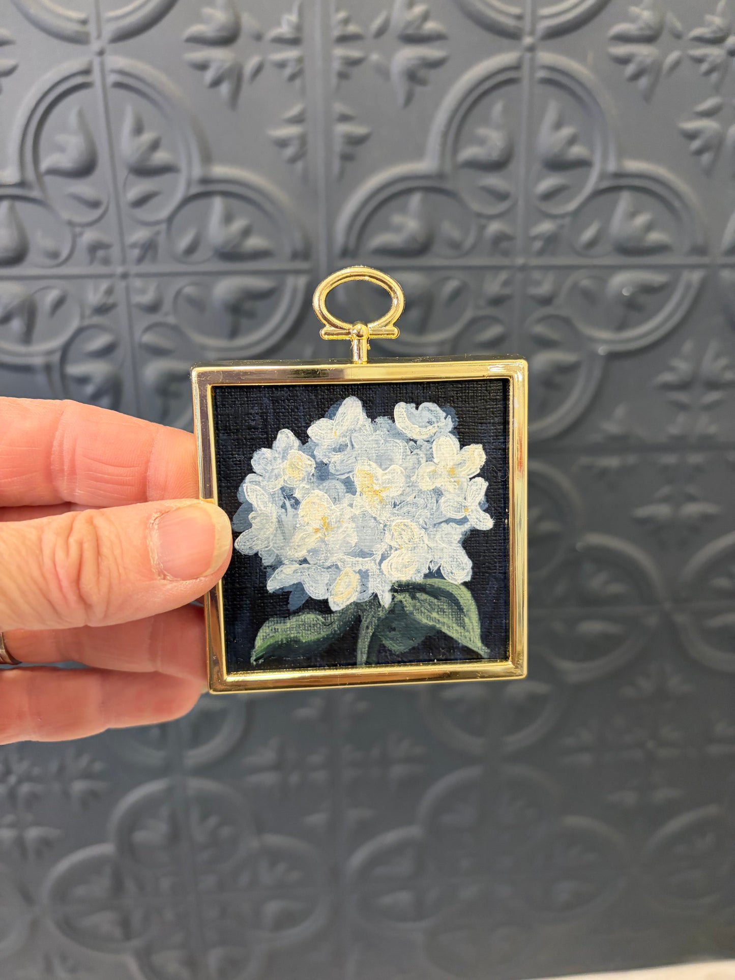 Handpainted White Flower Magnet by Jessie