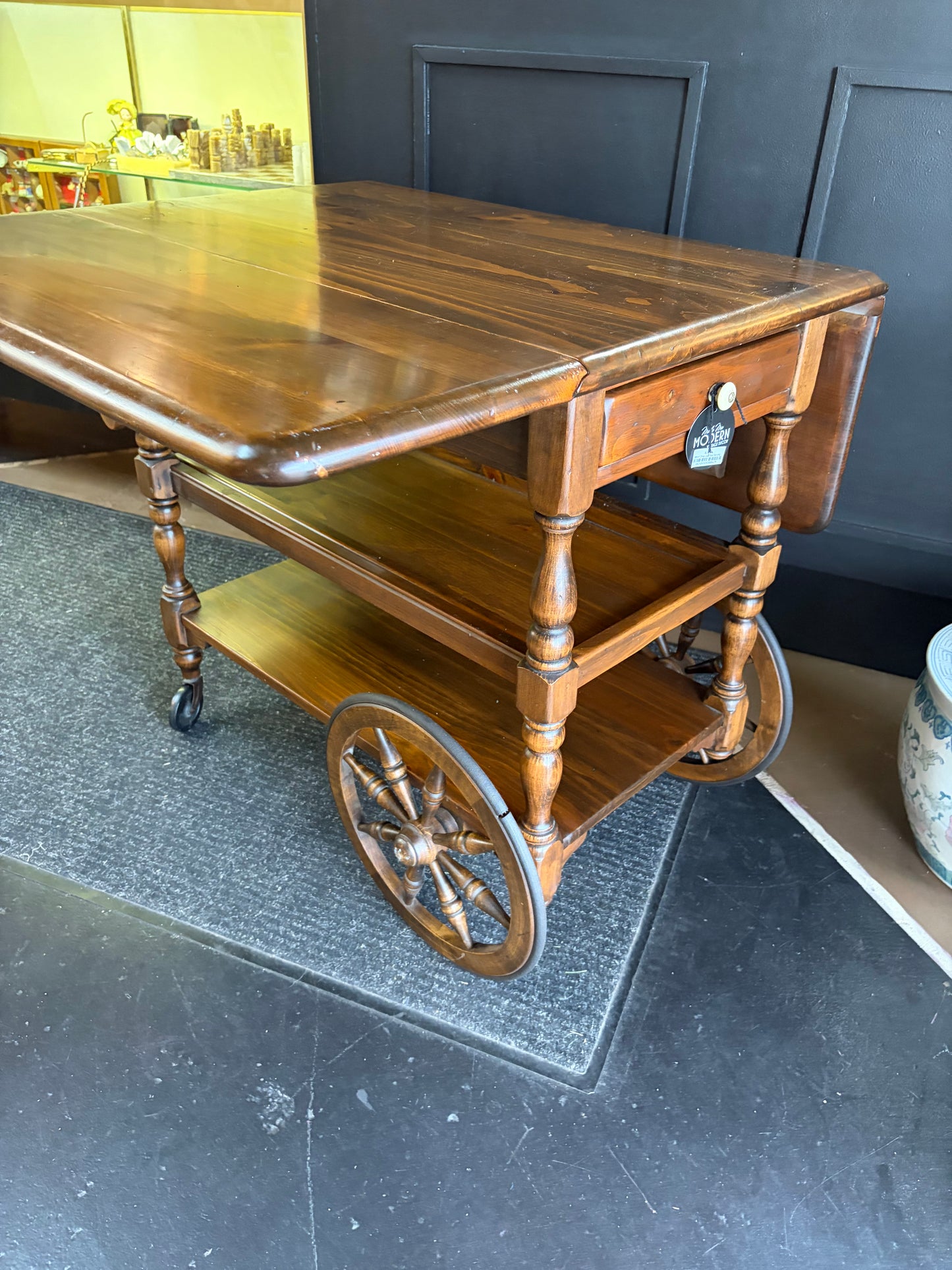 Wood Drop Leaf Tea Serving Cart