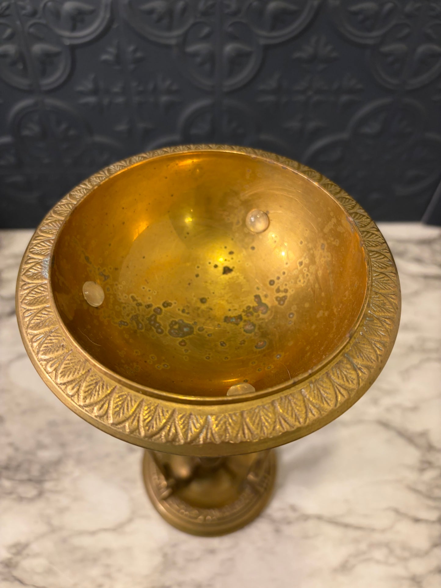 Tall Brass Stand with Green Orb