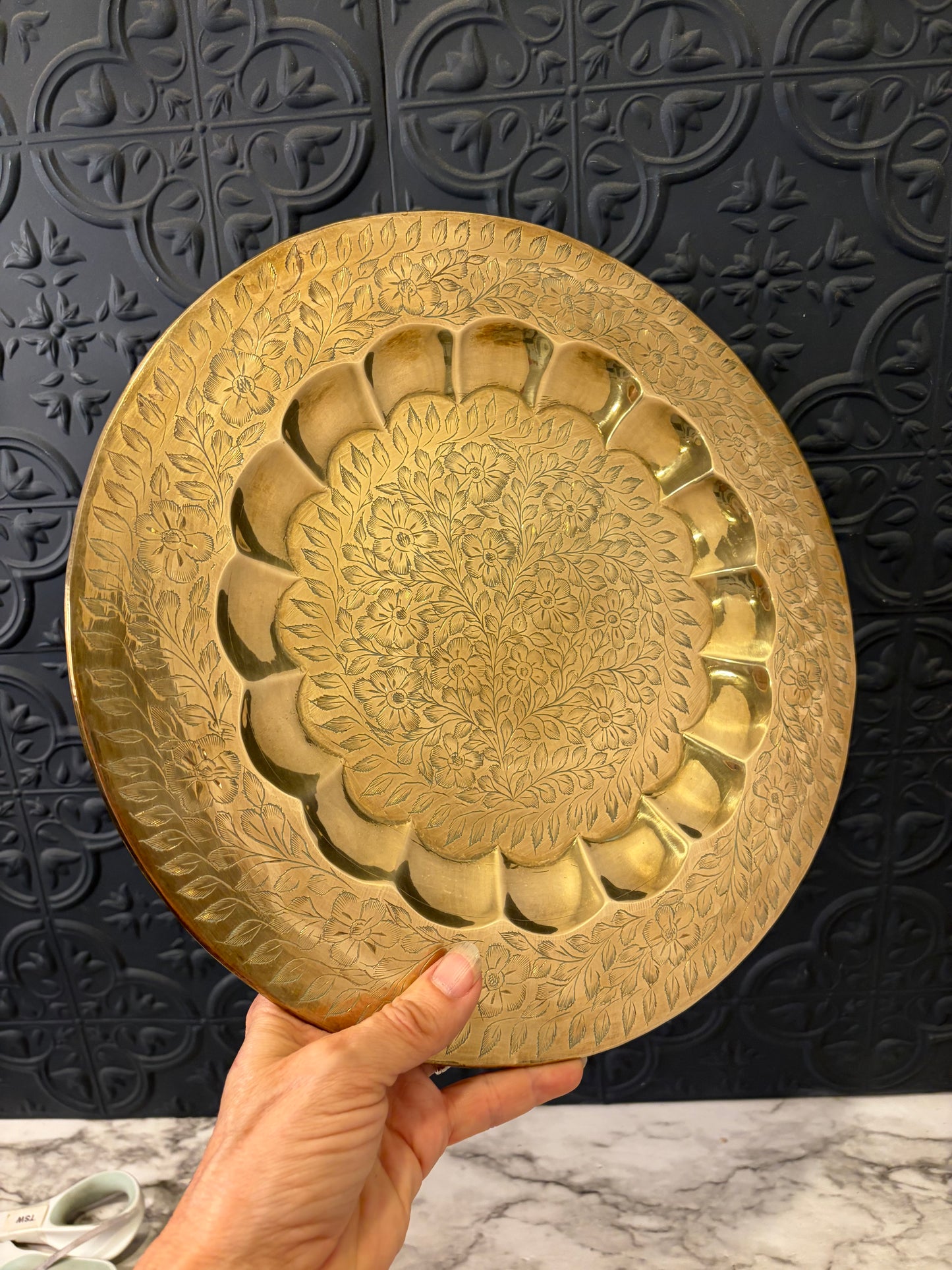 Brass Etched Wall Plate with Scallop Detail