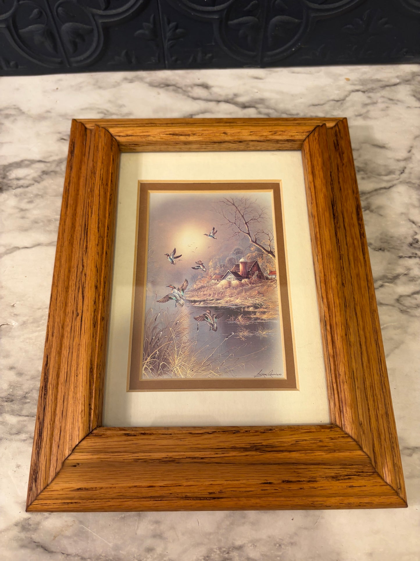 Orpinas Print of 5 Flying Ducks in Wood Frame
