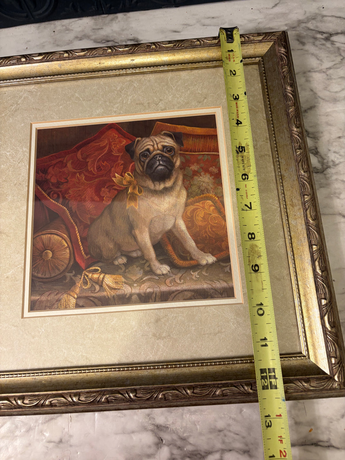 Pampered Pug Print Framed in Gold