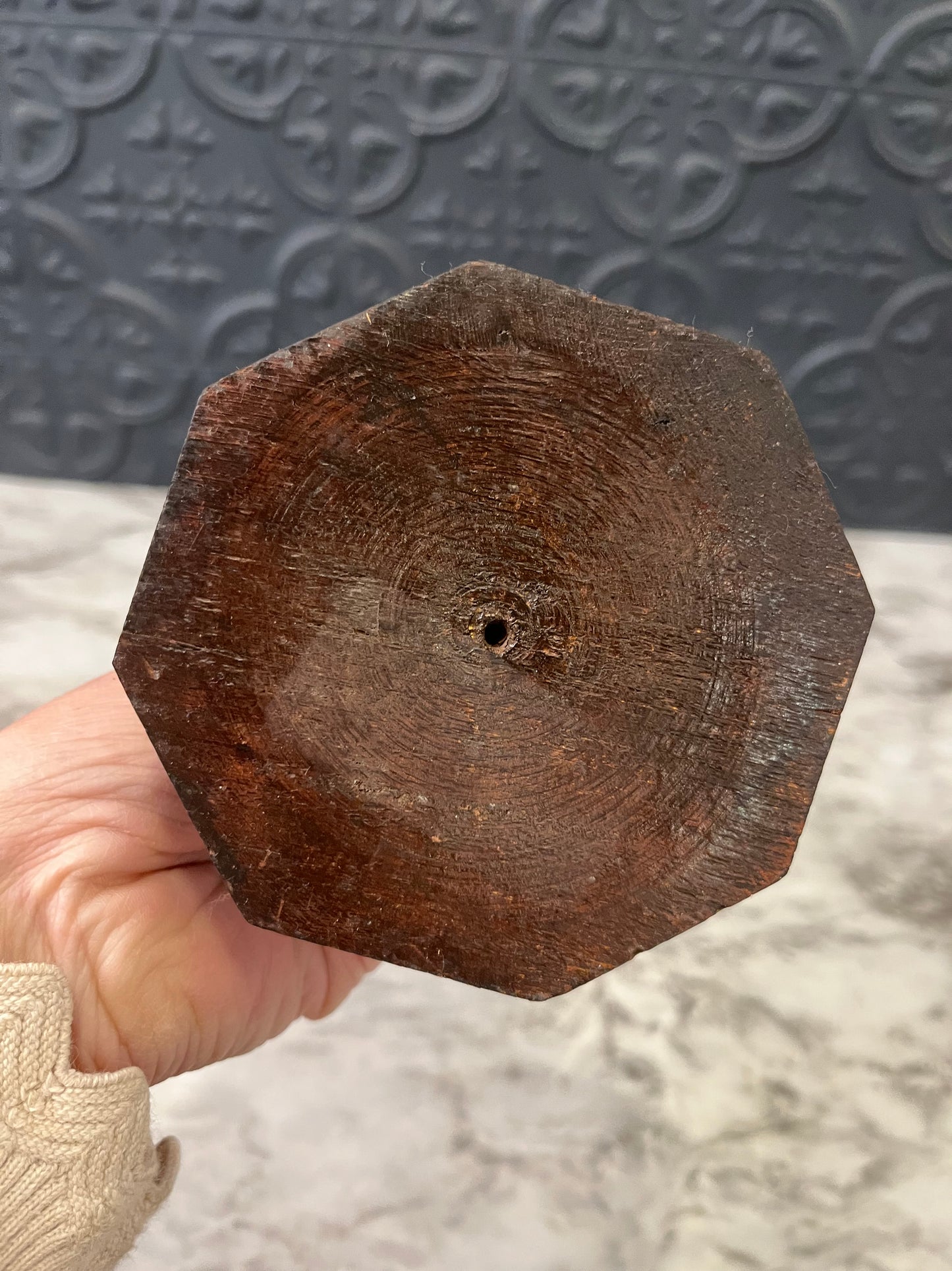 Dark Wood Hand Carved Candle Holder