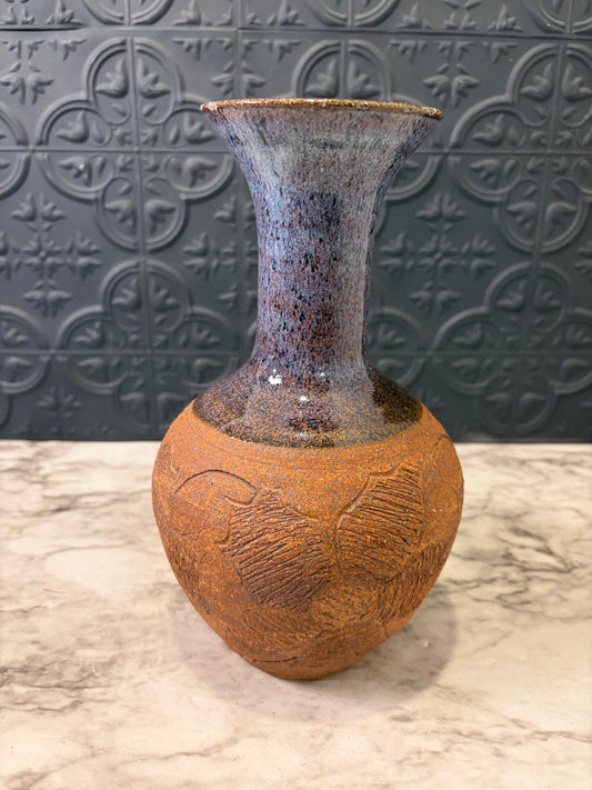 Pottery Vase with Bluish Purple Neck