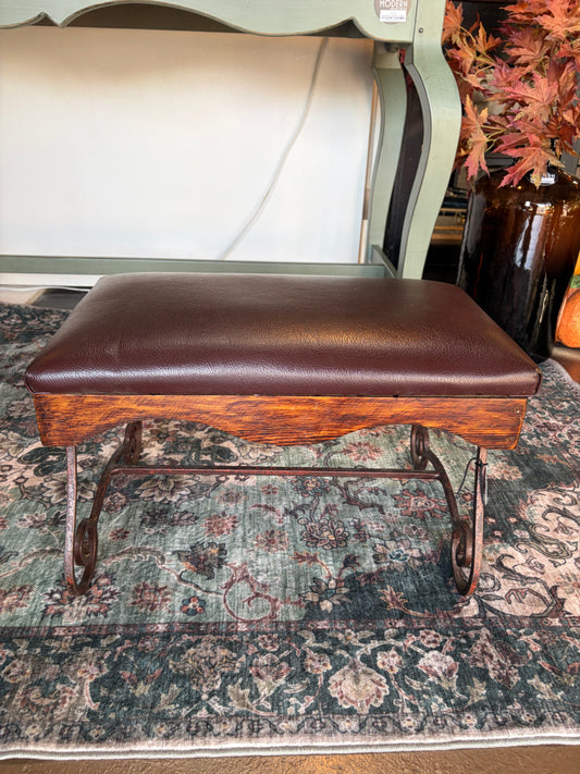 Metal Foot Stool with Faux Leather