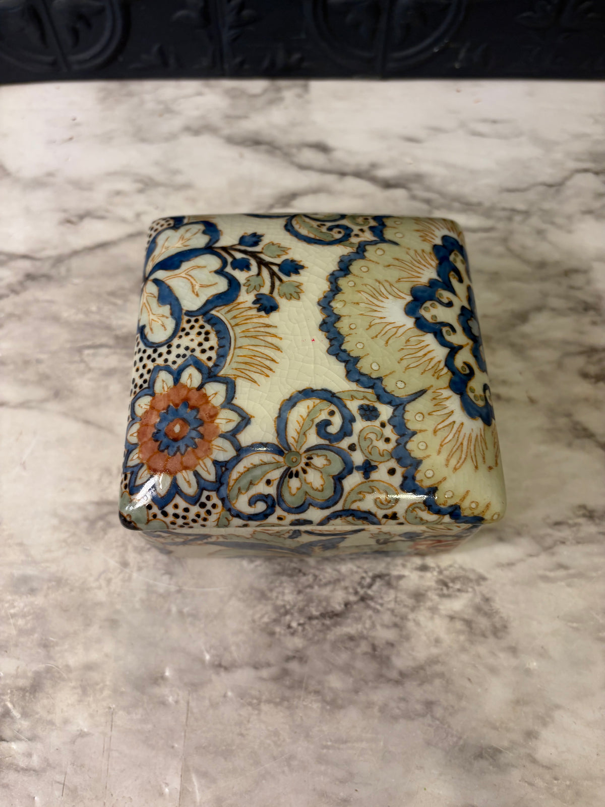 Square Ceramic Trinket box with Floral Design