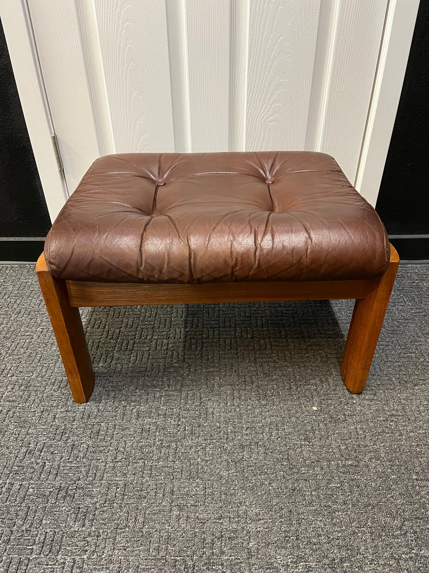 Danish Style Brown Leather Ottoman