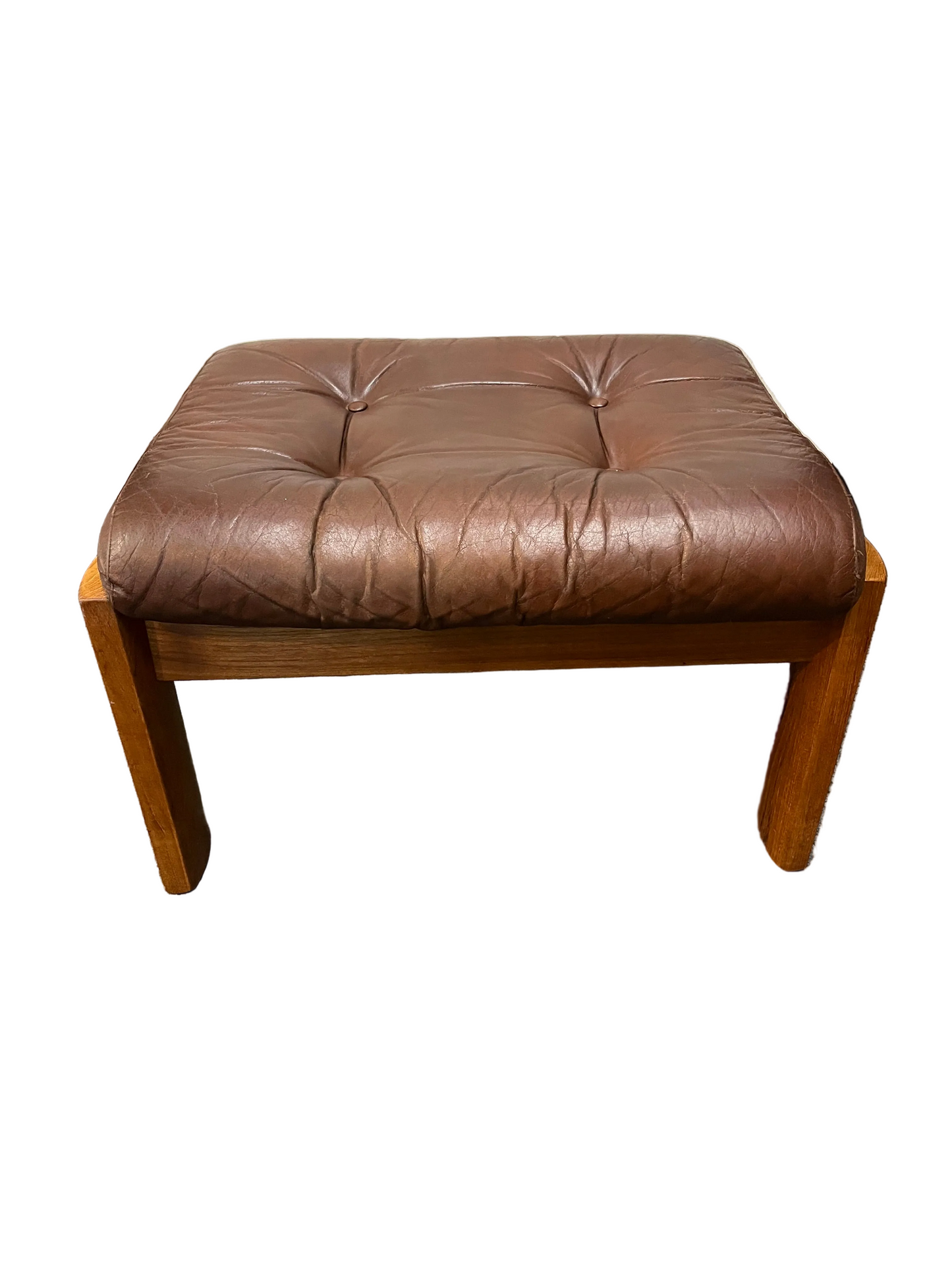 Danish Style Brown Leather Ottoman