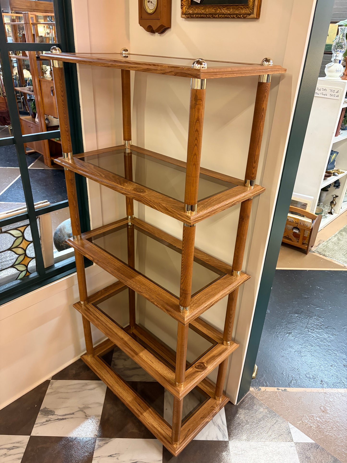 Mid Century Open Bookcase with Smoke Glass Shelves