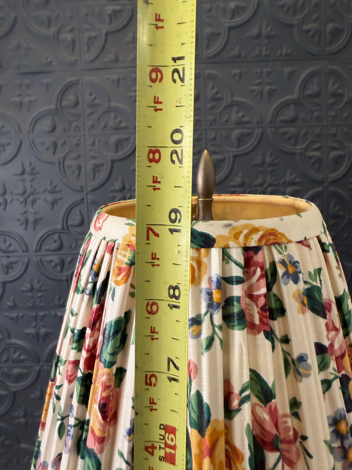 Brass Table Lamp with Floral Pleated Shade