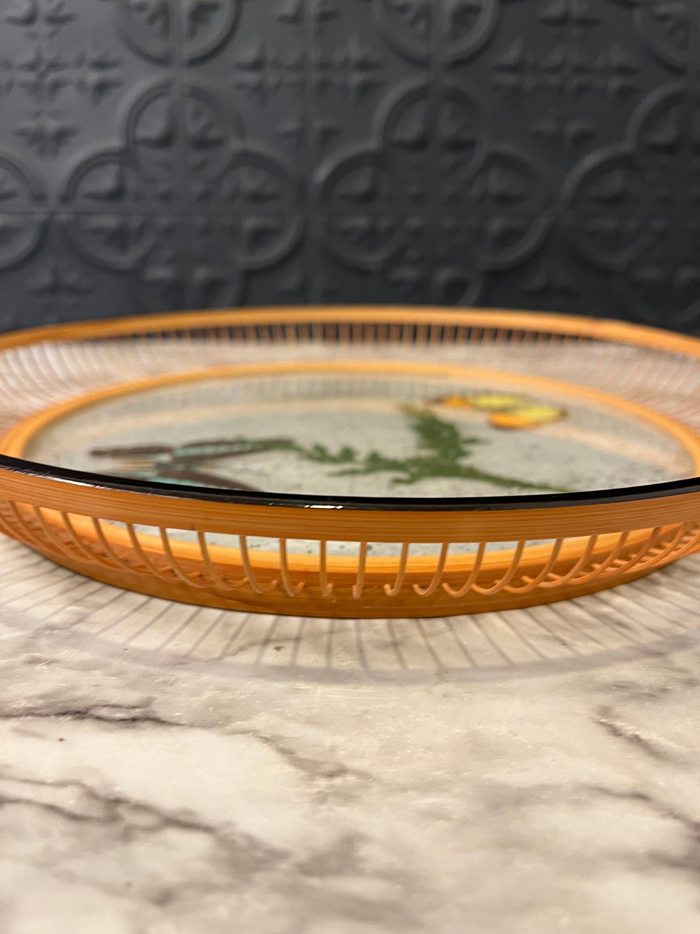 Bamboo round tray with Butterflies