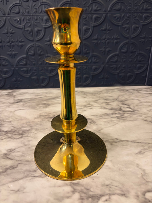 8.75 Gold Brass Candle Holder will Bell cup