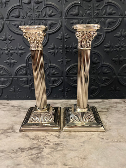 Silver Plate Column Candle Holder set of 2