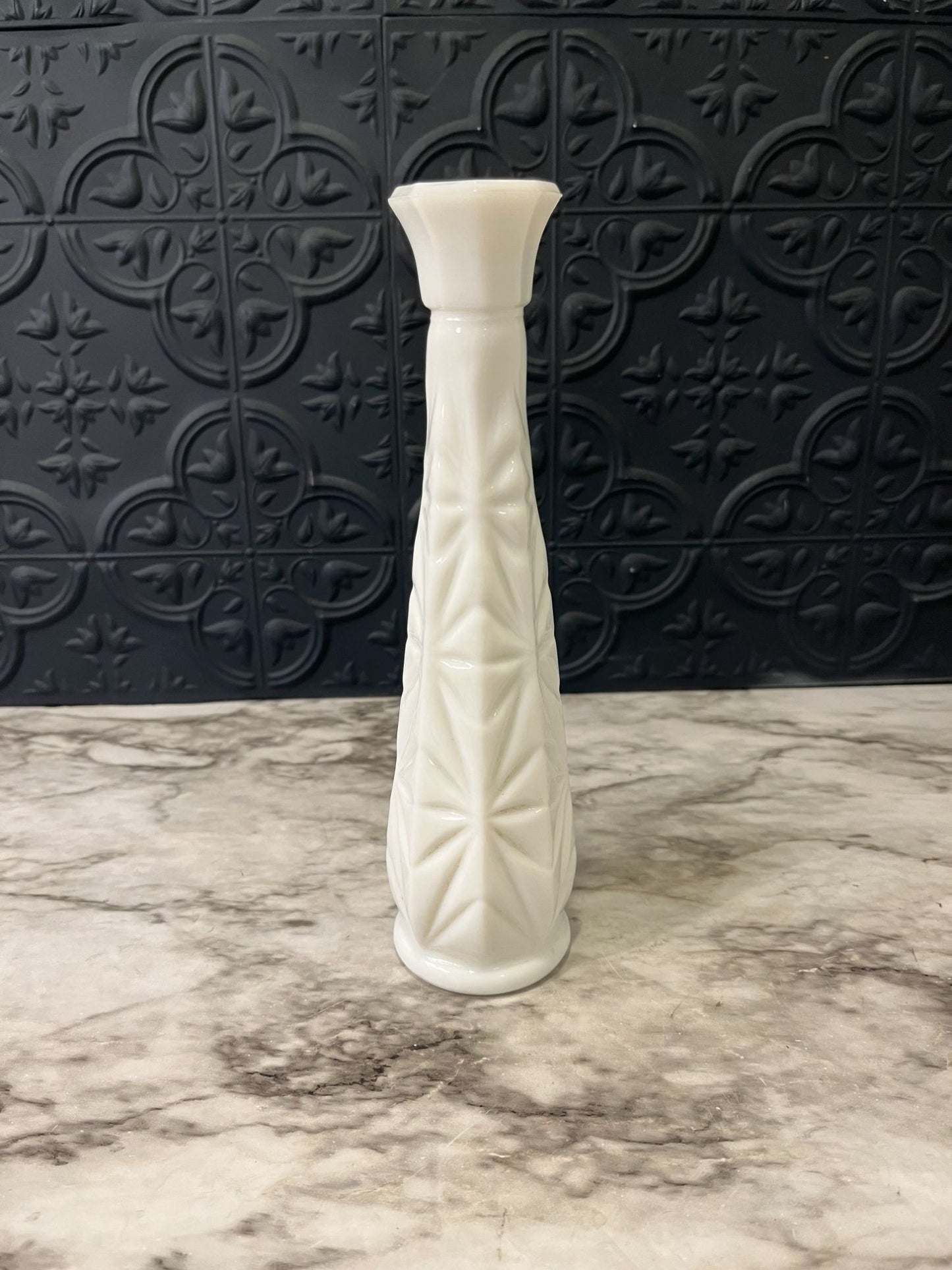 Milk Glass Vase Diamond Pattern