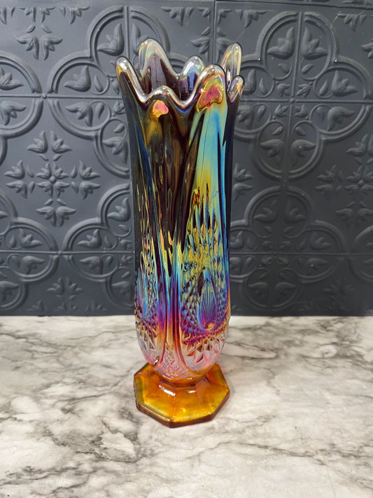 Indiana Glass  Heirloom Carnival Glass Swung Vase