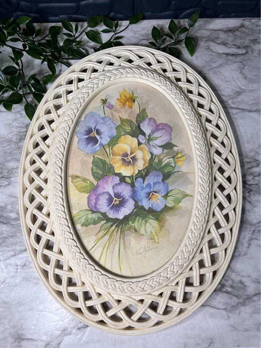 Vintage Homco Lattice Frame Pansy Picture