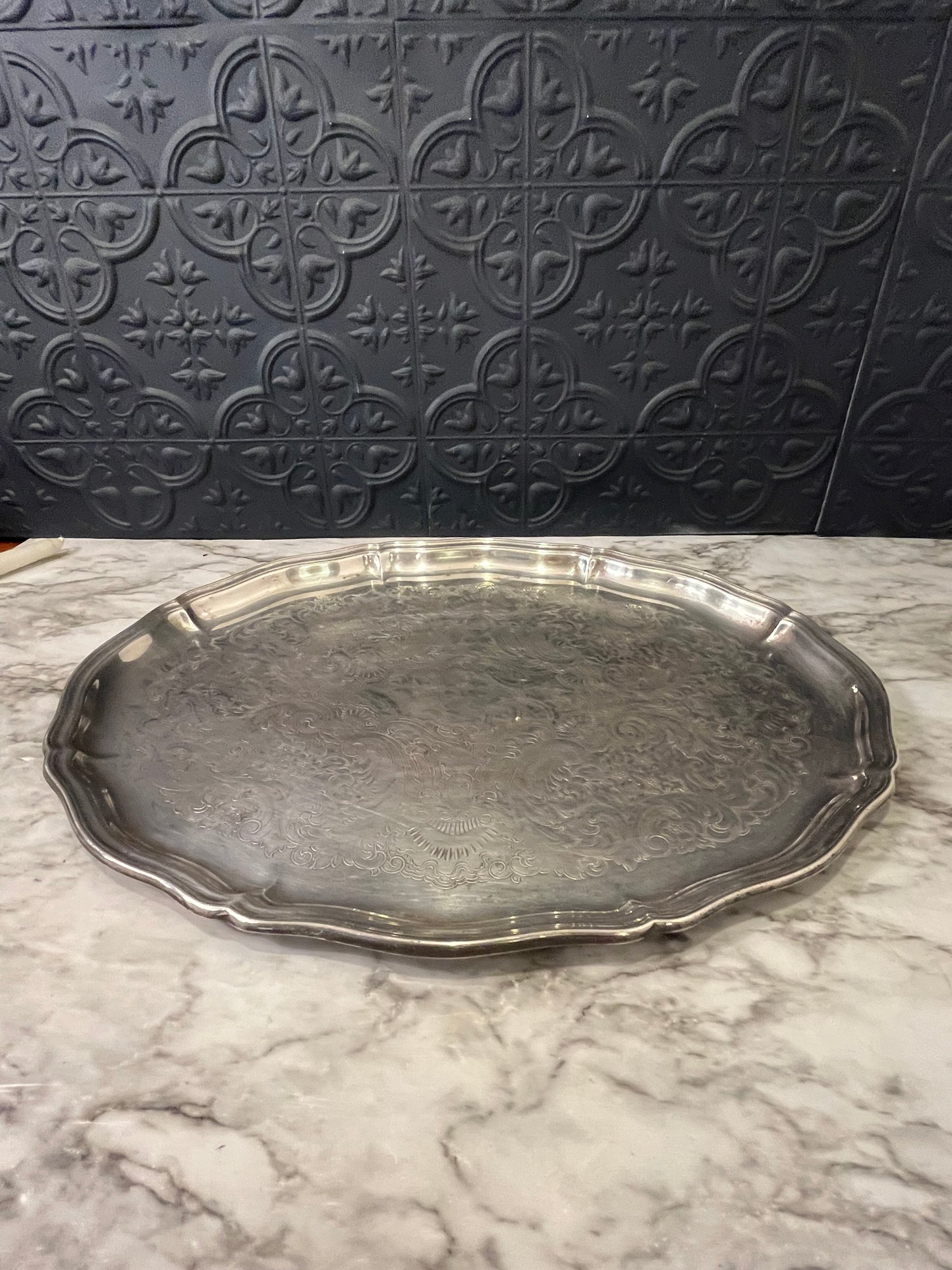 Sheffield Silver Plate Etched Oval Tray