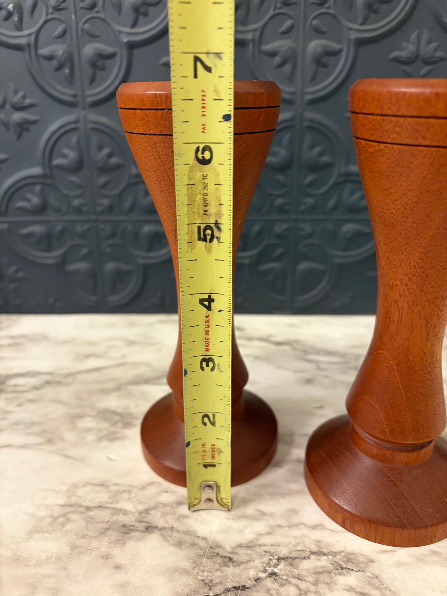 Wooden MCM Candle Holder Pair of 2