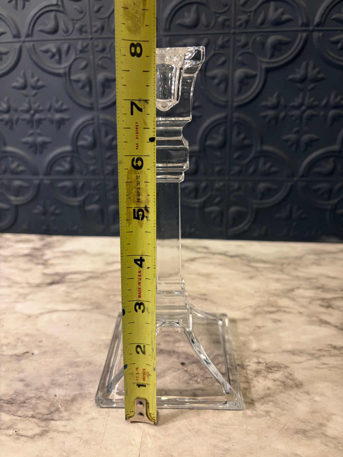Crystal Square Candle Holder- Minor chip 8"