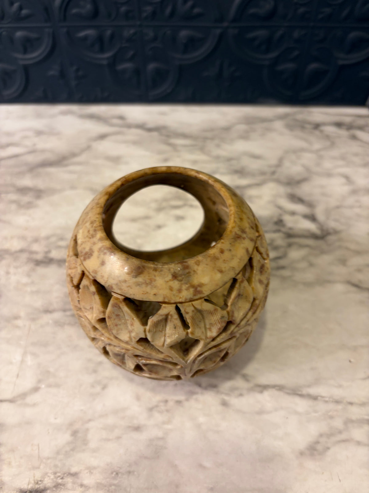 4" Round Handcarved Soapstone VotiveHolder