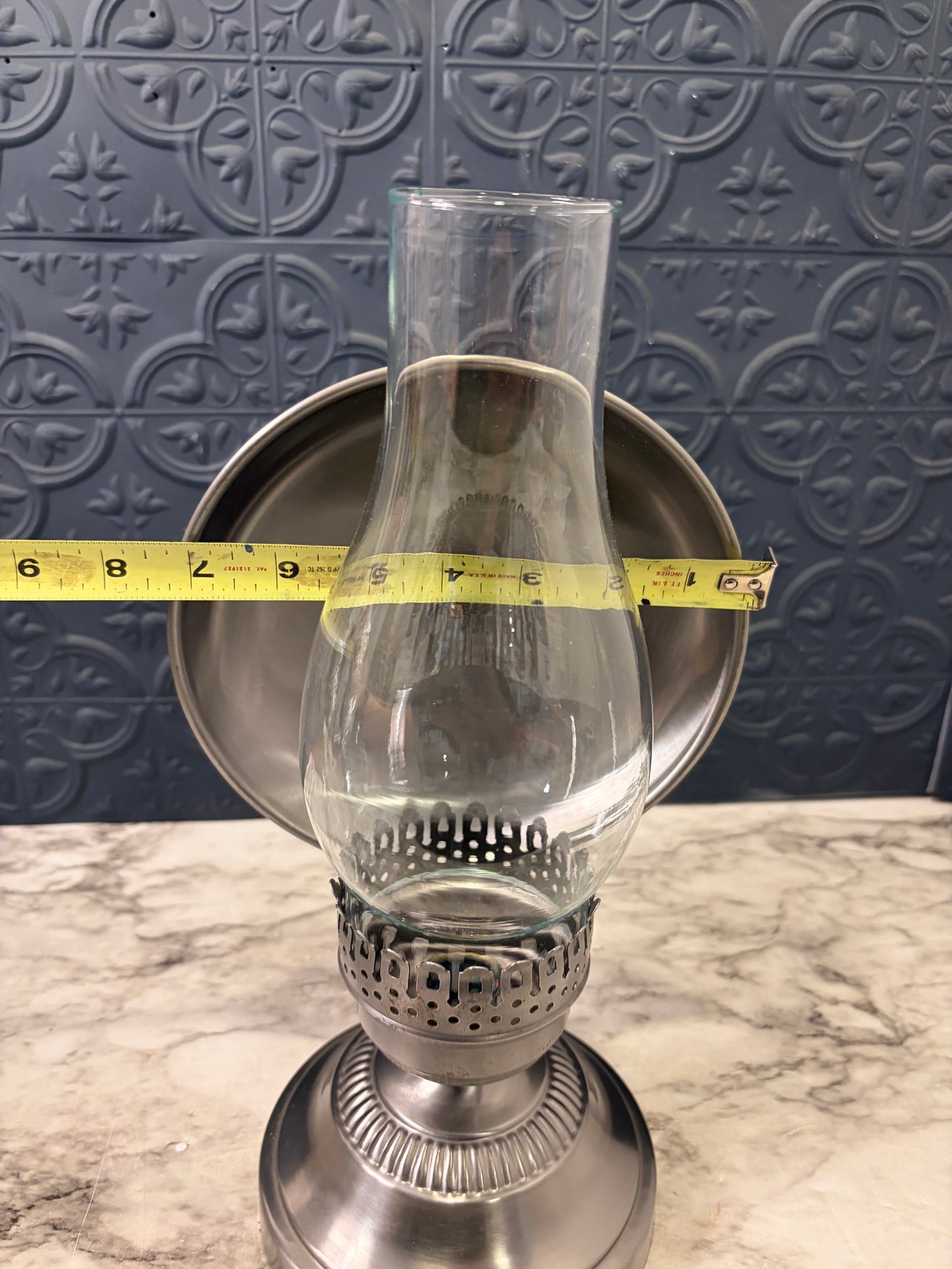Brushed Nickle Tone Candle Holder with Hurricane