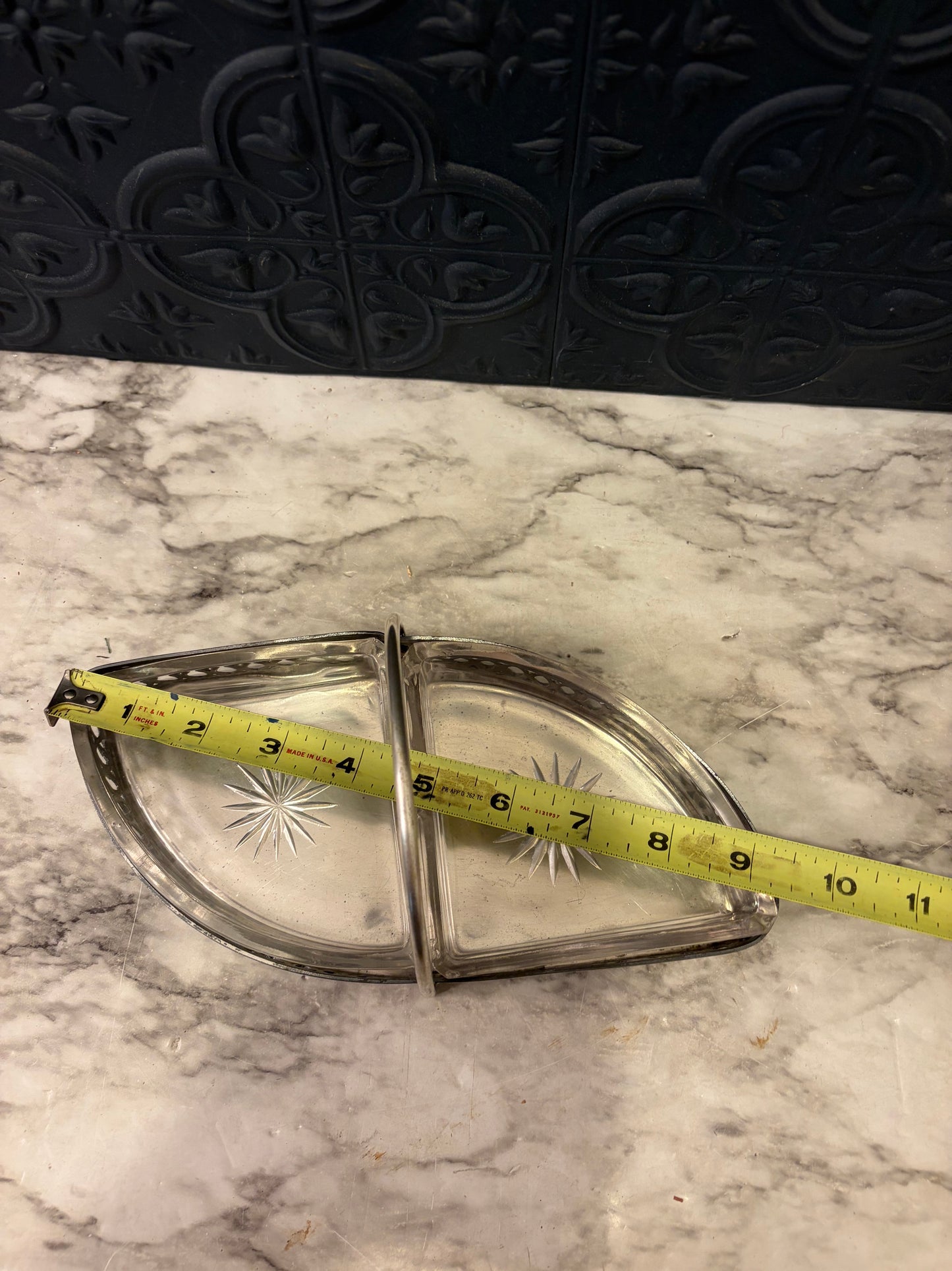 Split Silver Plate and Glass Serving dish with Handle