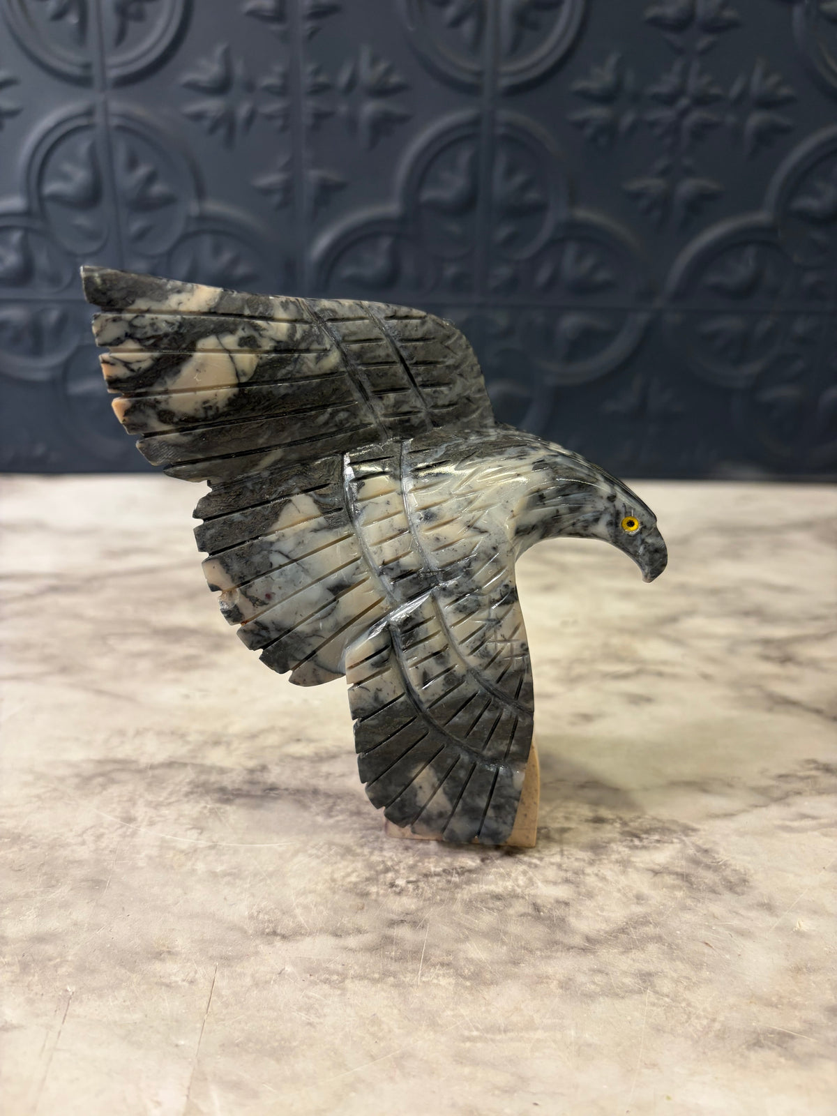 Gray Carved Soapstone Eagle