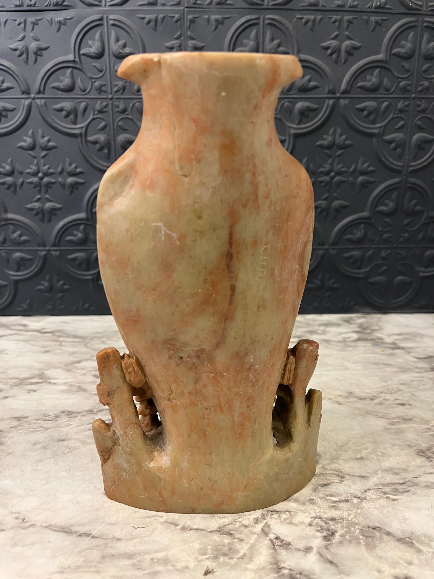 Carved Soapstone Vase with Florals Tall