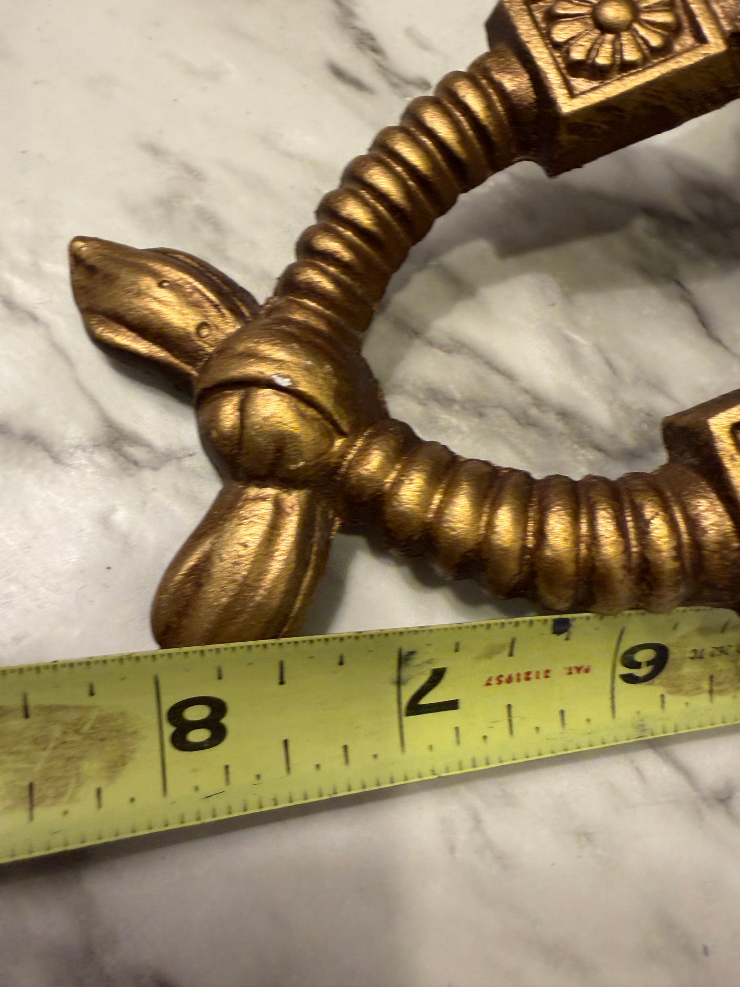 Gold Cast Metal and Wood Plate Shelf