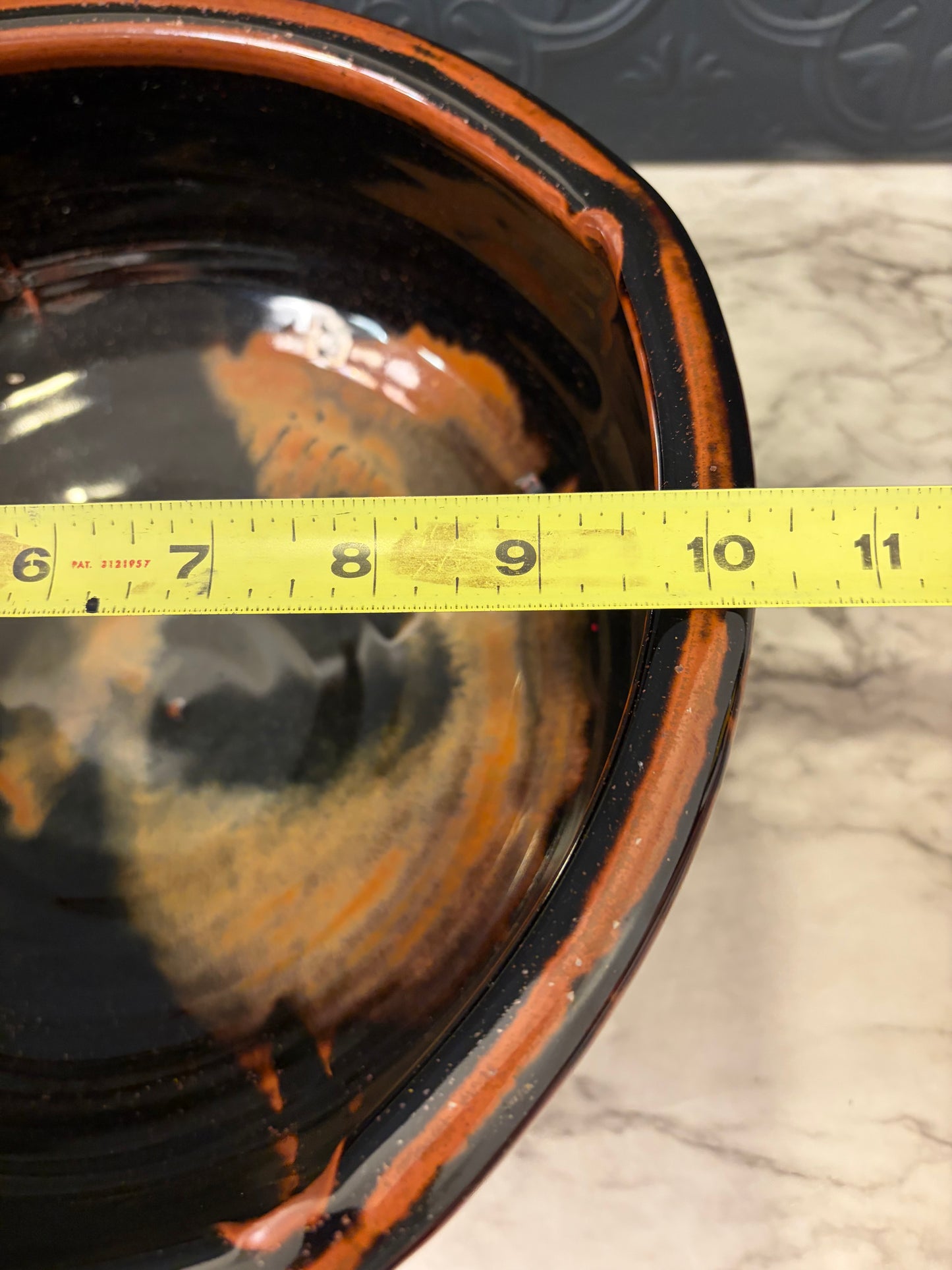 Large Studio Pottery Black and Orange Fruit Bowl