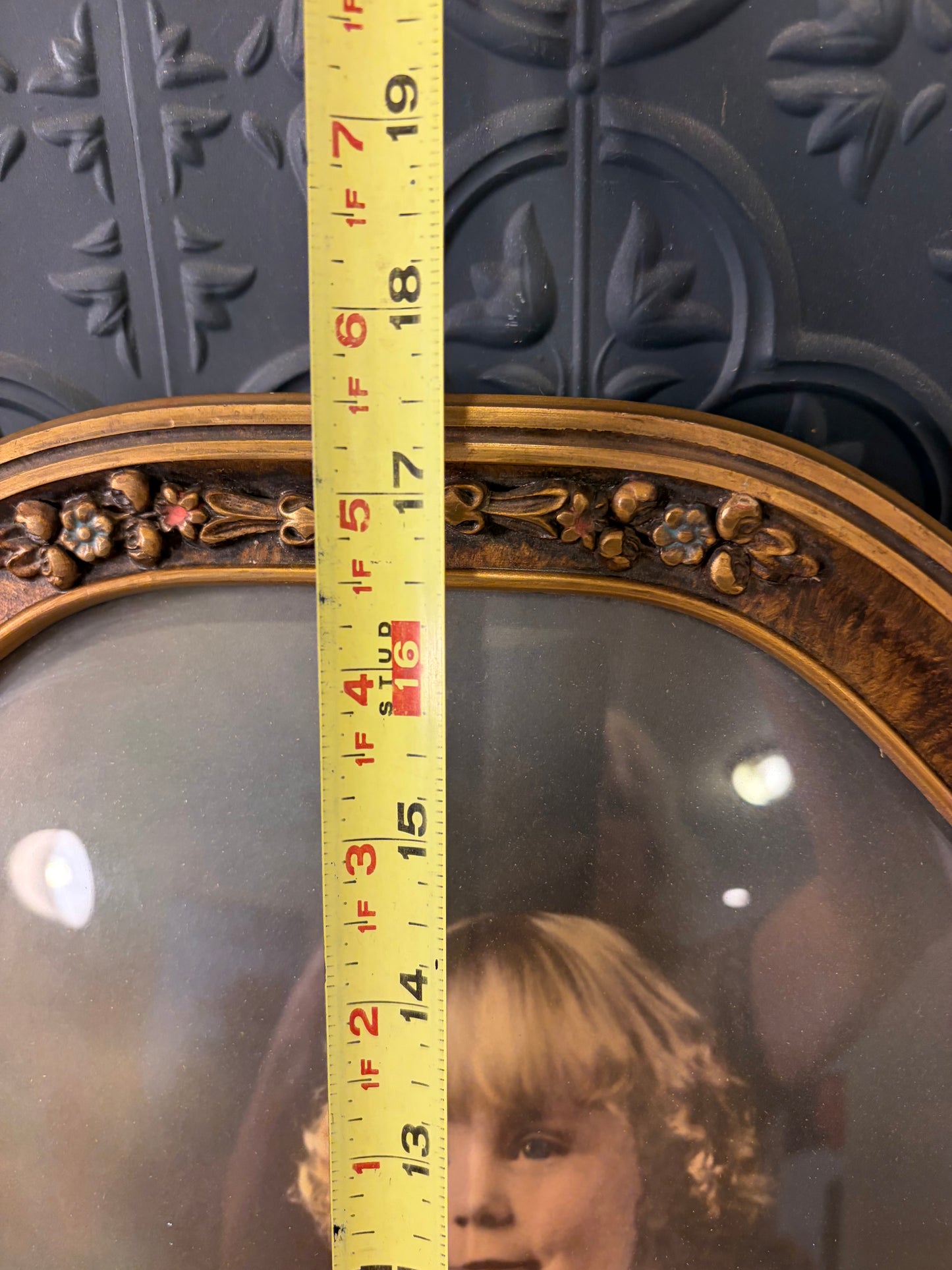 Antique Convex Bubble Frame Portrait in Oval Wood Frame