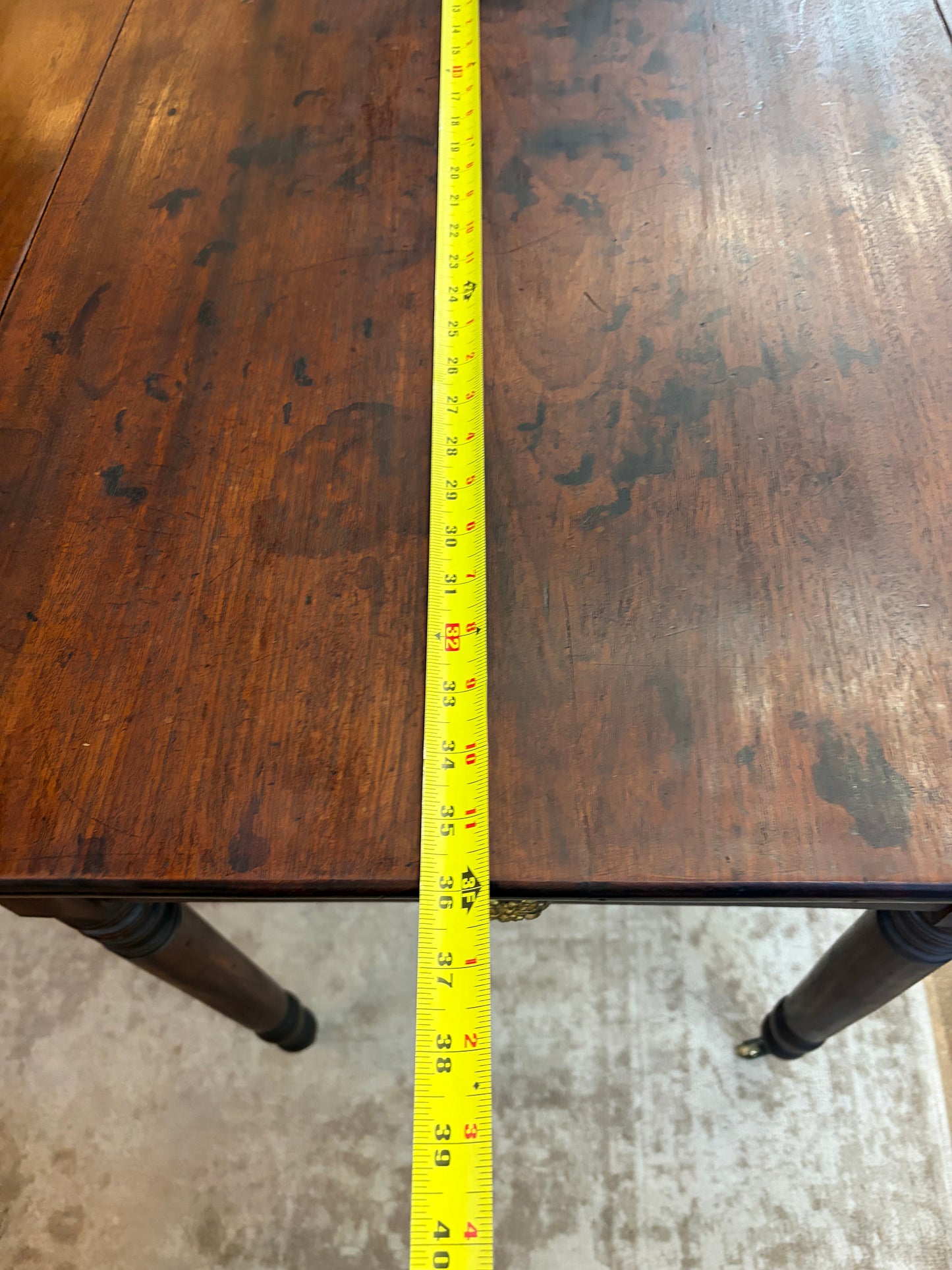 Antique Dark Wood Dinning Table with Folding sides