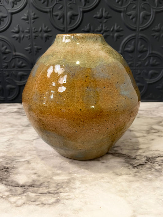 Round Tan Glazed Pottery  Vase