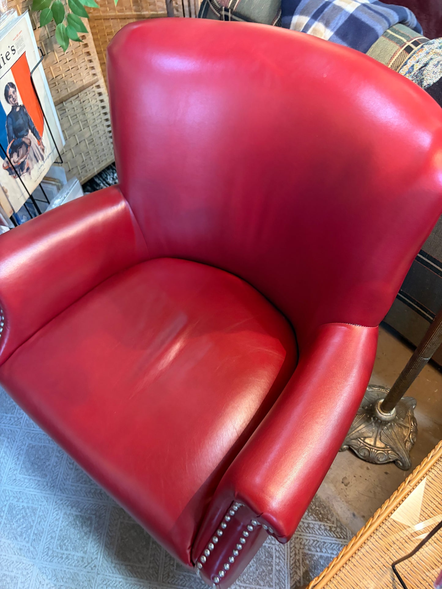 Red Wingback Chair Fake Leather
