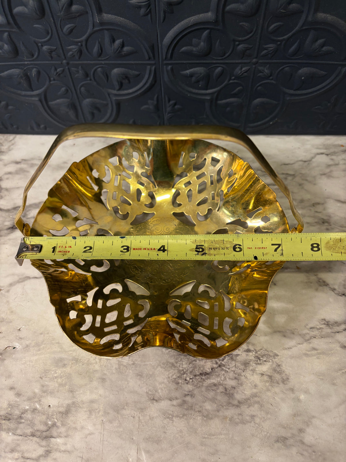 Vintage Brass Basket with Cutouts and Handle