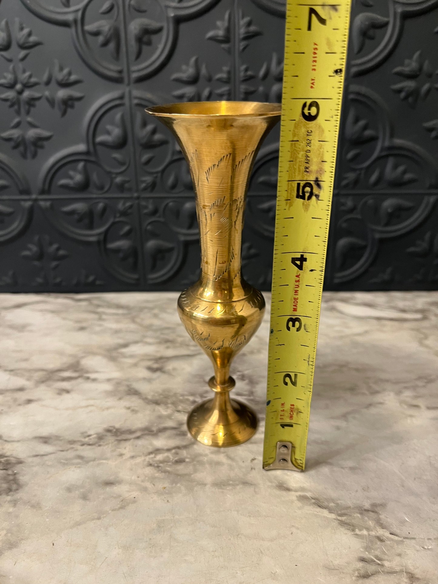 Small Etched brass fluted vase 6"