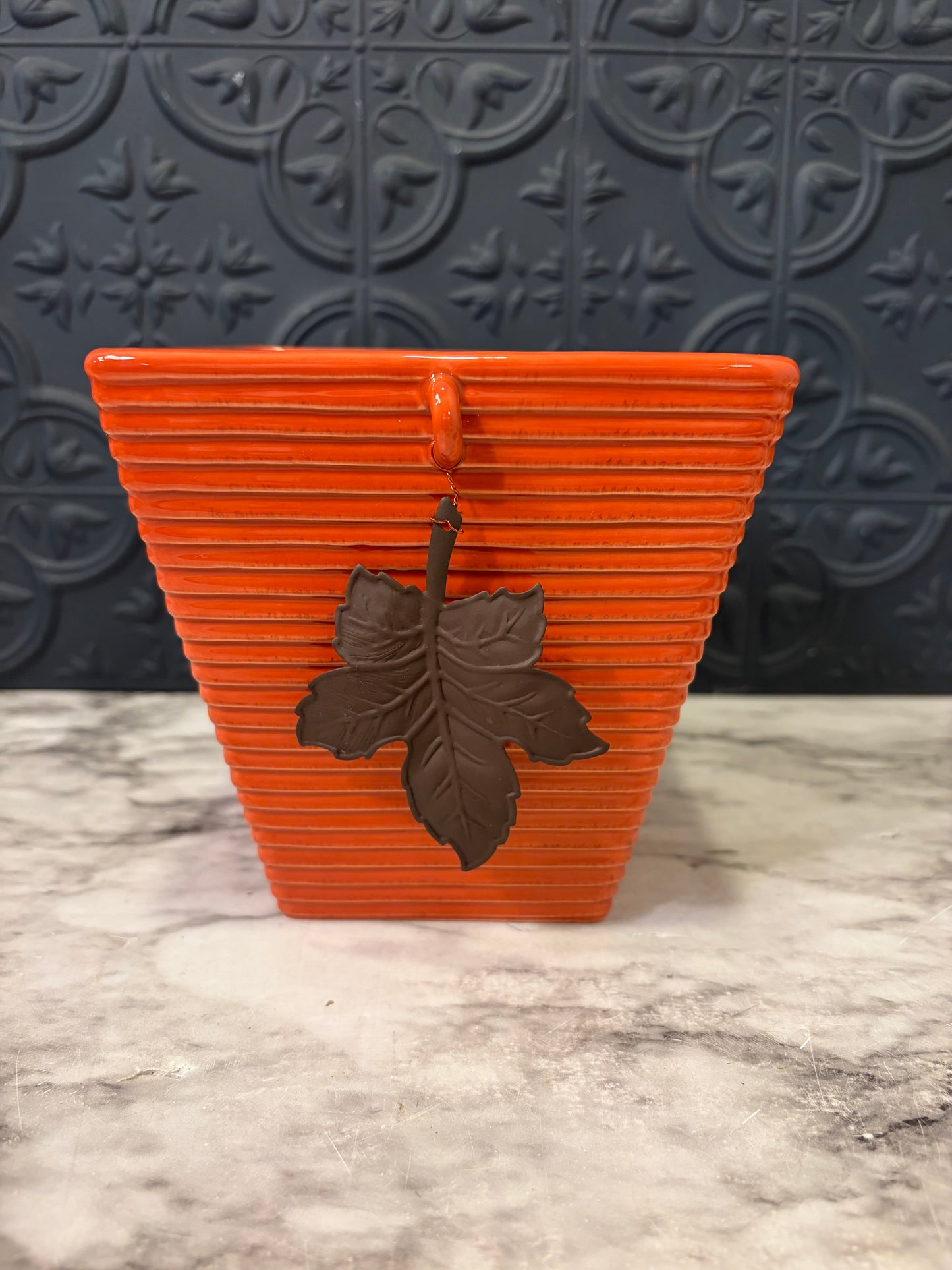 FTD Orange Planter with Metal Leaf
