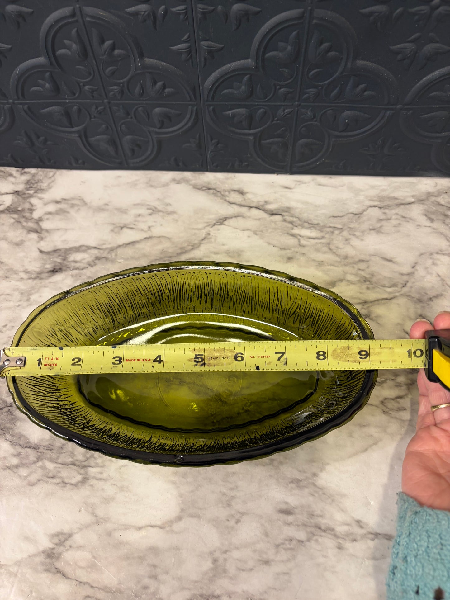 FTD Avacado Green Glass Oval Bowl